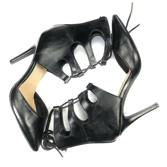 Breckelles Black Pointed Toe Lace Up Zipper Back Womens Size 8.5 Stiletto Heels - Picture 2 of 11